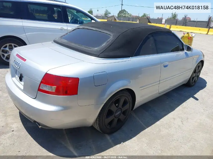 2004 Audi A4 1.8T VIN: WAUAC48H74K018158 Lot: 42627688