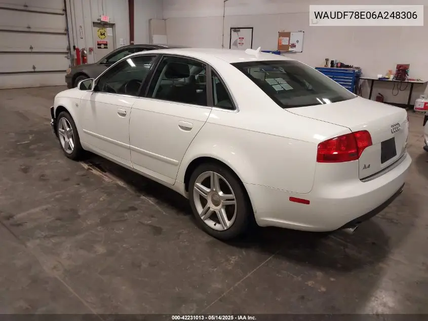2006 Audi A4 2.0T VIN: WAUDF78E06A248306 Lot: 42231013