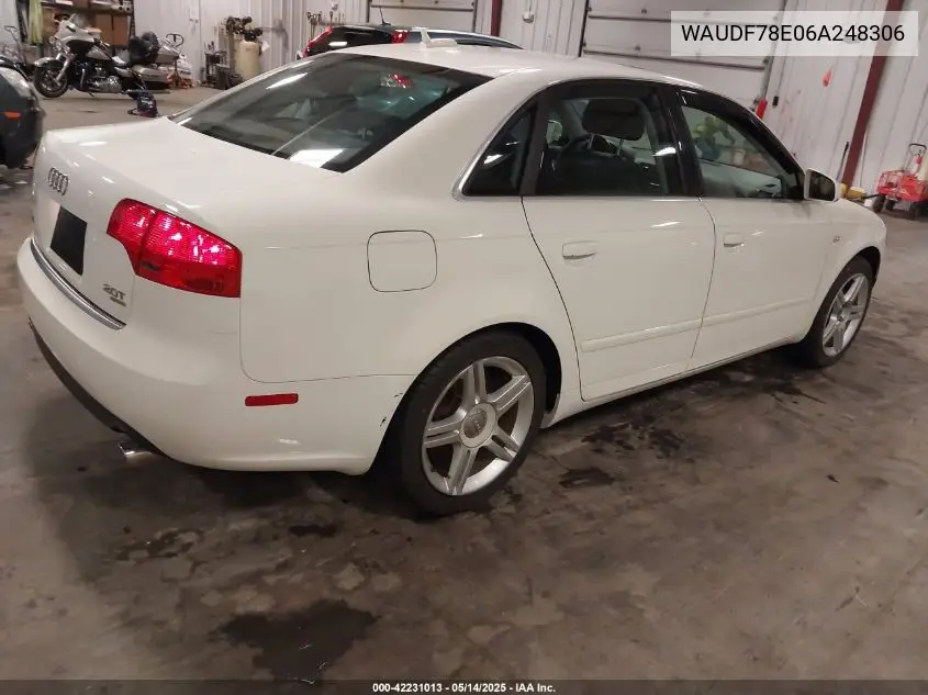 2006 Audi A4 2.0T VIN: WAUDF78E06A248306 Lot: 42231013