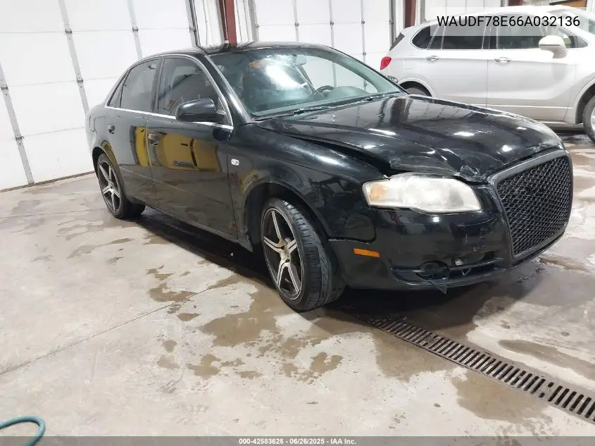 2006 Audi A4 2.0T VIN: WAUDF78E66A032136 Lot: 42583626