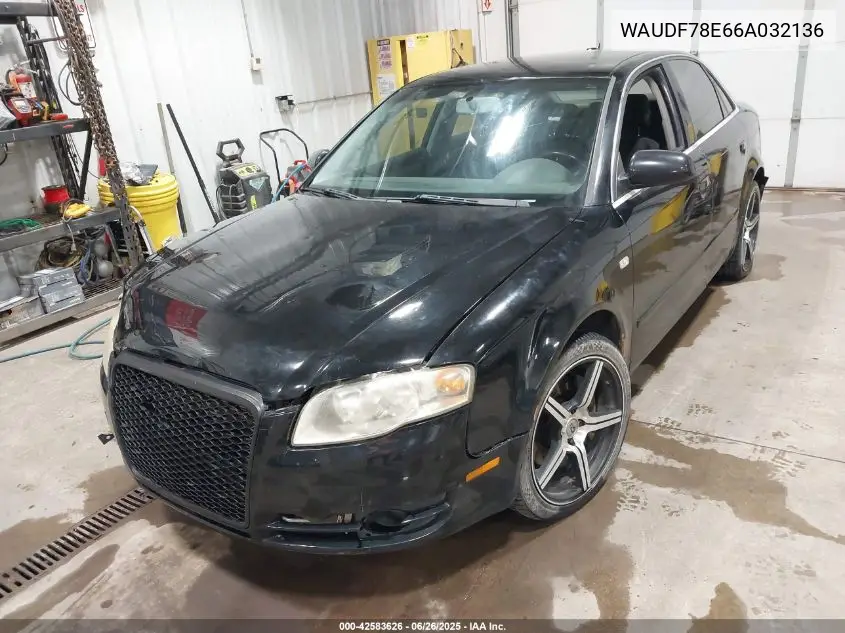 2006 Audi A4 2.0T VIN: WAUDF78E66A032136 Lot: 42583626