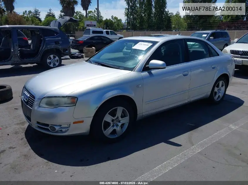2006 Audi A4 2.0T VIN: WAUAF78E76A200014 Lot: 42674600