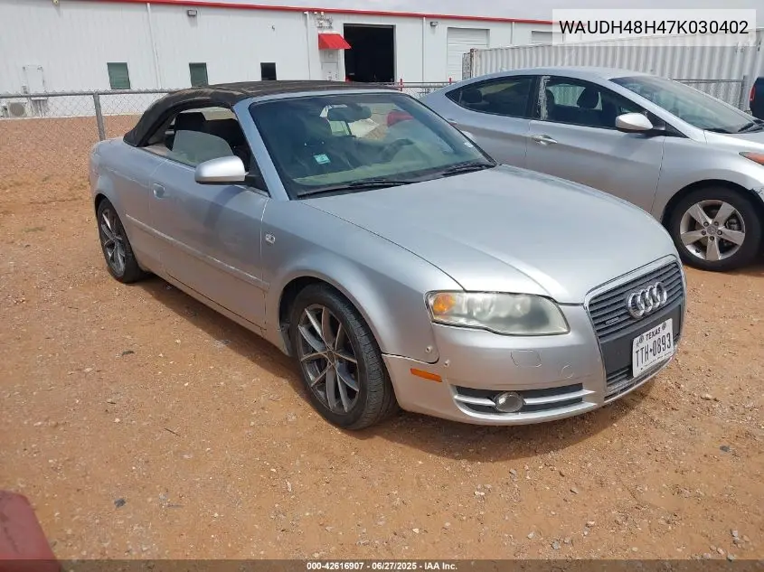 2007 Audi A4 3.2 VIN: WAUDH48H47K030402 Lot: 42616907