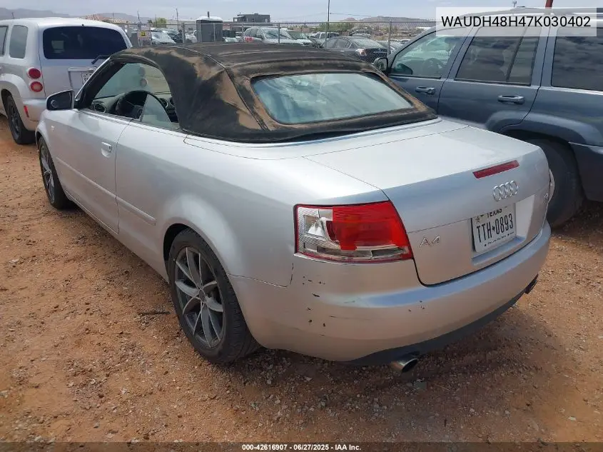 2007 Audi A4 3.2 VIN: WAUDH48H47K030402 Lot: 42616907