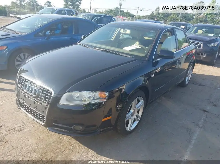2008 Audi A4 2.0T VIN: WAUAF78E78A039795 Lot: 42270579