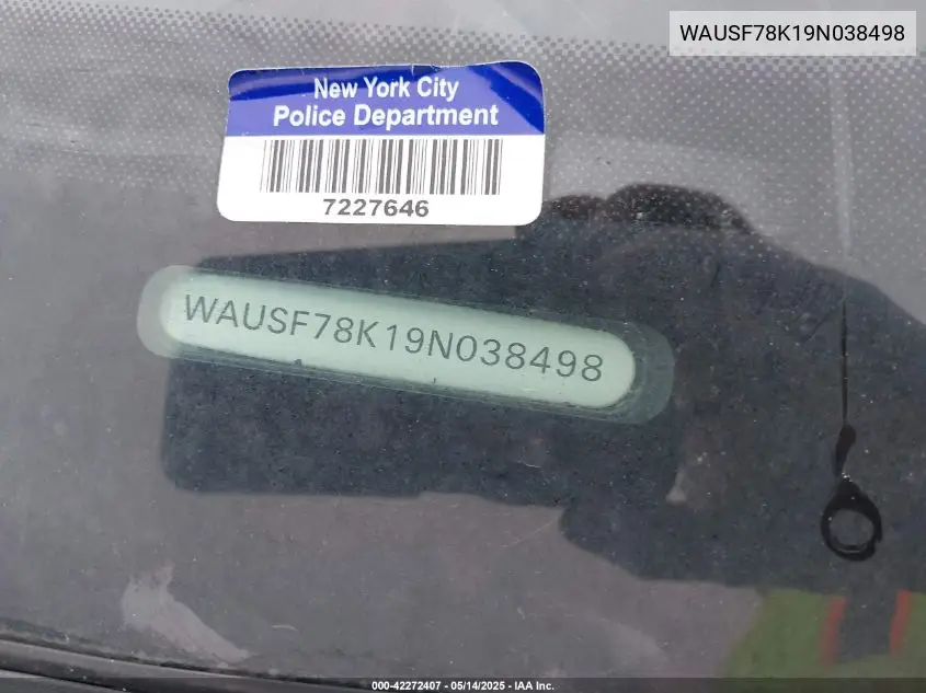 2009 Audi A4 2.0T Prem Plus/2.0T Premium VIN: WAUSF78K19N038498 Lot: 42272407