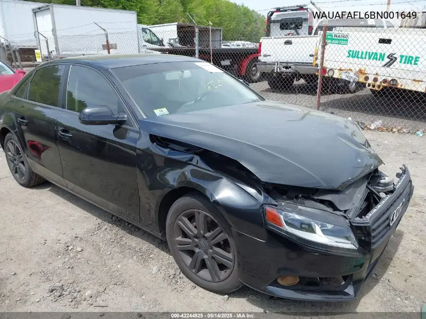 2011 Audi A4 2.0T Premium VIN: WAUAFAFL6BN001649 Lot: 42244925