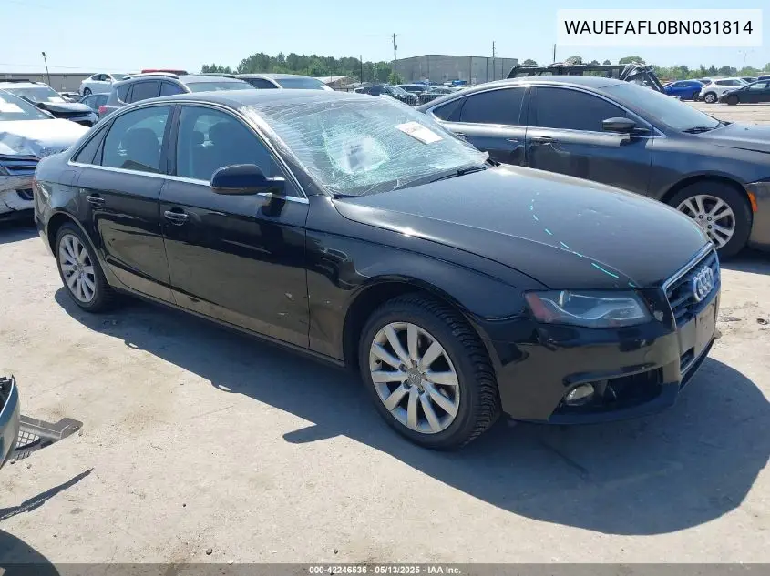 2011 Audi A4 2.0T Premium VIN: WAUEFAFL0BN031814 Lot: 42246536