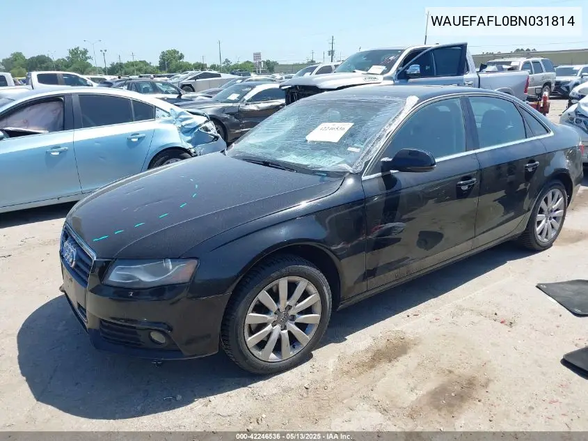 2011 Audi A4 2.0T Premium VIN: WAUEFAFL0BN031814 Lot: 42246536