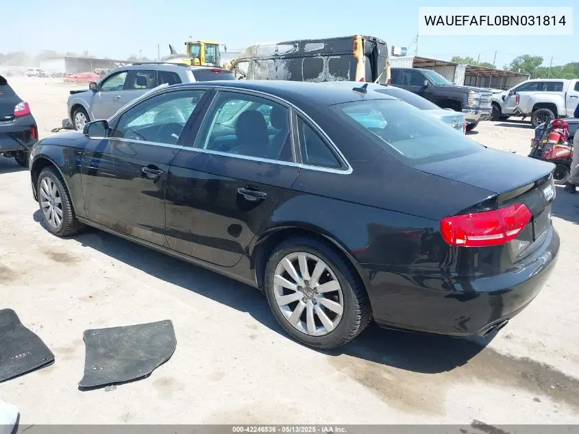 2011 Audi A4 2.0T Premium VIN: WAUEFAFL0BN031814 Lot: 42246536