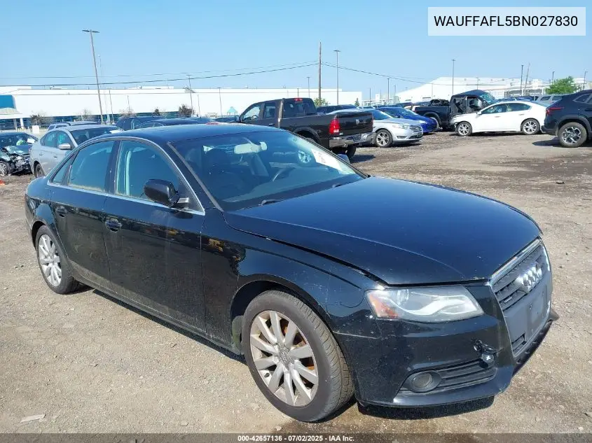 2011 Audi A4 2.0T Premium VIN: WAUFFAFL5BN027830 Lot: 42657136