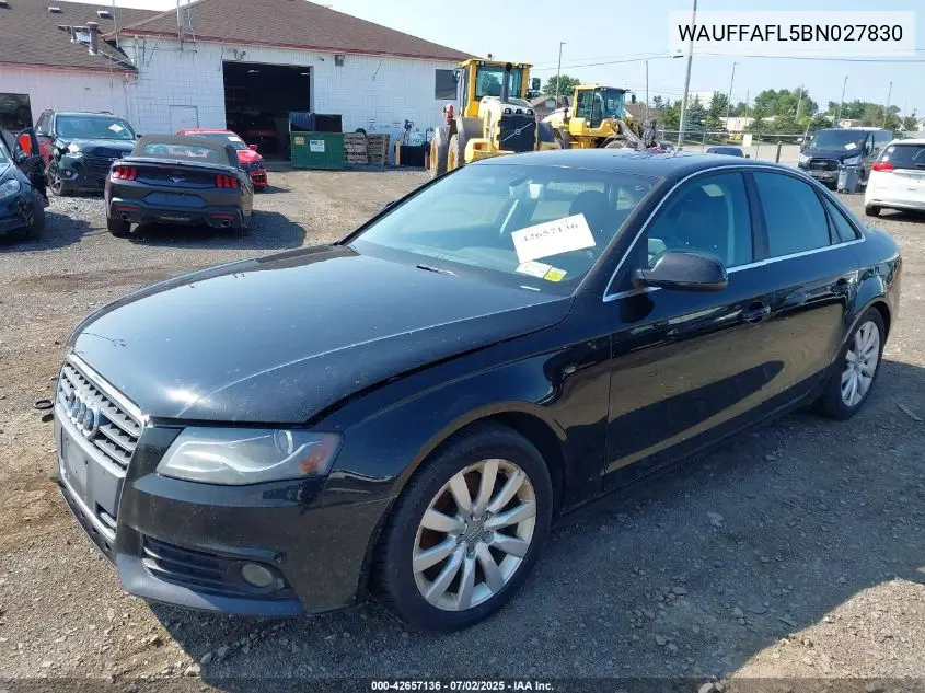 2011 Audi A4 2.0T Premium VIN: WAUFFAFL5BN027830 Lot: 42657136