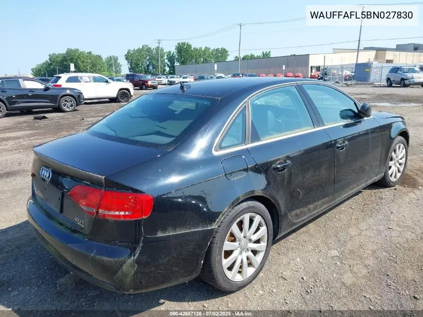 2011 Audi A4 2.0T Premium VIN: WAUFFAFL5BN027830 Lot: 42657136