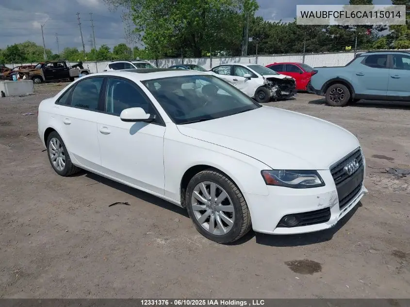 2012 Audi A4 Premium VIN: WAUBFCFL6CA115014 Lot: 12331376