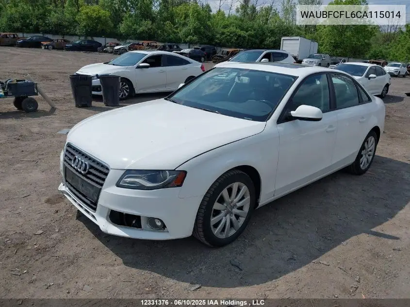 2012 Audi A4 Premium VIN: WAUBFCFL6CA115014 Lot: 12331376