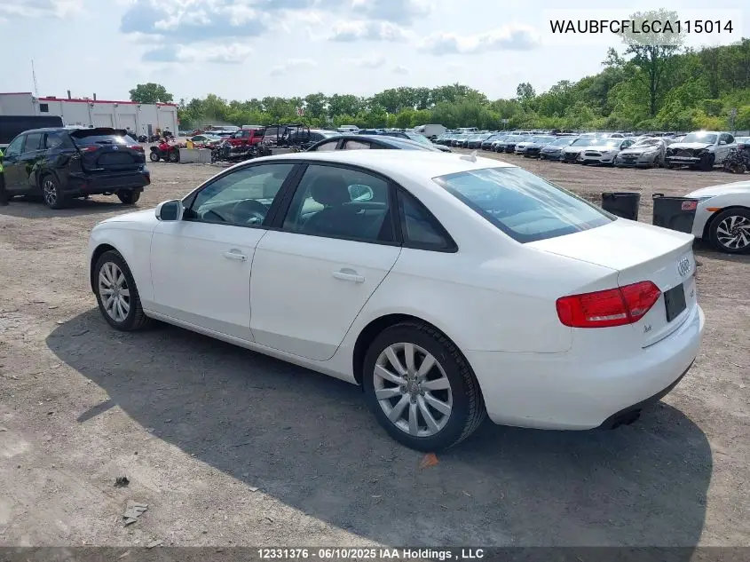 2012 Audi A4 Premium VIN: WAUBFCFL6CA115014 Lot: 12331376