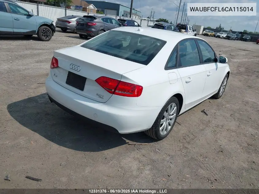 2012 Audi A4 Premium VIN: WAUBFCFL6CA115014 Lot: 12331376