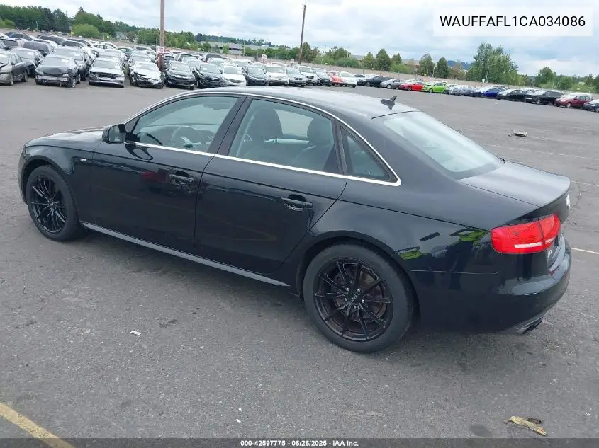 2012 Audi A4 2.0T Premium VIN: WAUFFAFL1CA034086 Lot: 42597775