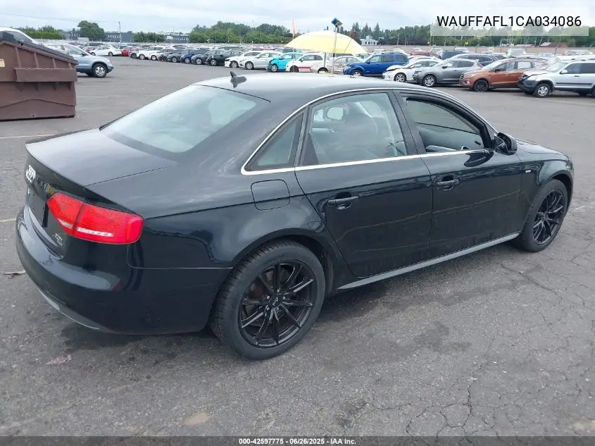 2012 Audi A4 2.0T Premium VIN: WAUFFAFL1CA034086 Lot: 42597775