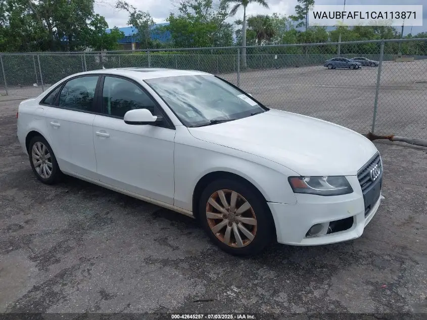 2012 Audi A4 2.0T Premium VIN: WAUBFAFL1CA113871 Lot: 42645257