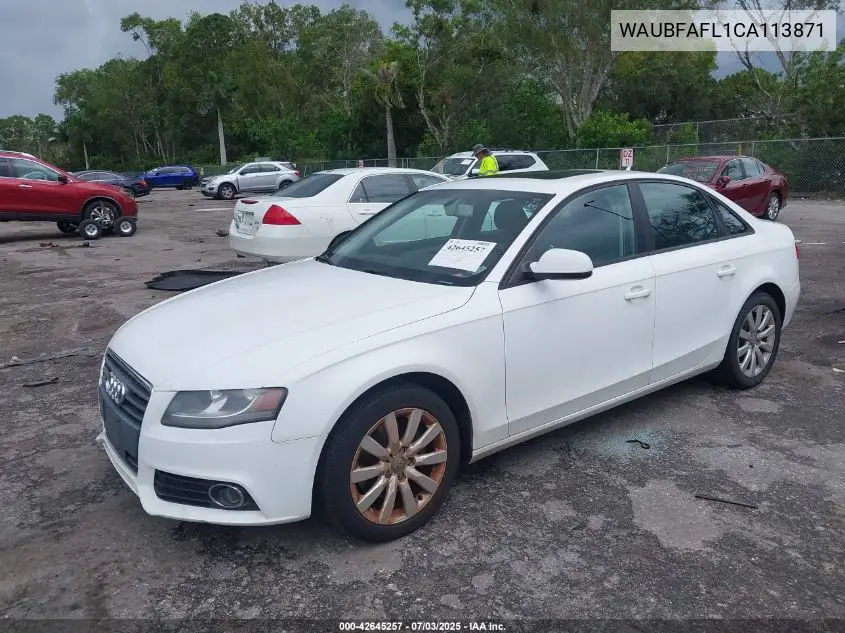 2012 Audi A4 2.0T Premium VIN: WAUBFAFL1CA113871 Lot: 42645257