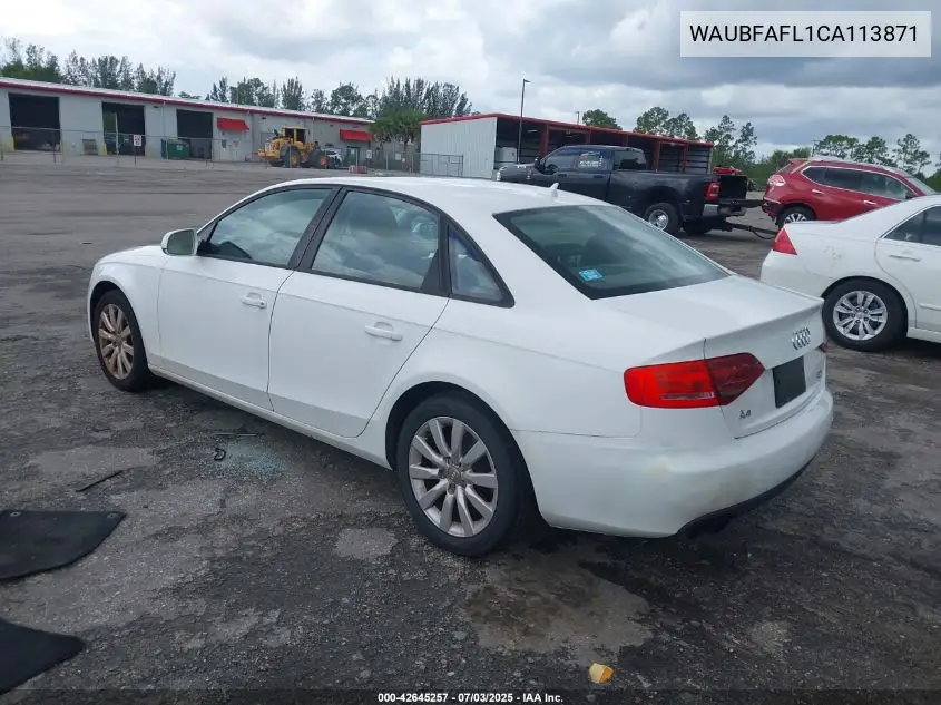 2012 Audi A4 2.0T Premium VIN: WAUBFAFL1CA113871 Lot: 42645257