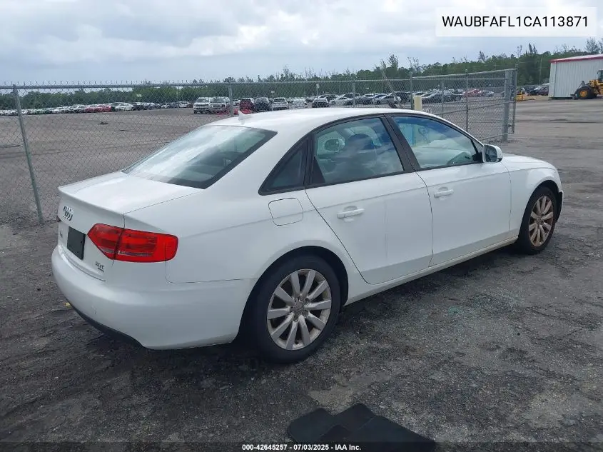 2012 Audi A4 2.0T Premium VIN: WAUBFAFL1CA113871 Lot: 42645257
