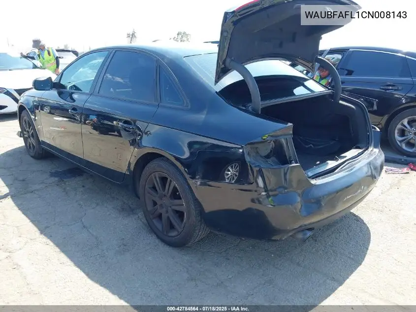 2012 Audi A4 2.0T Premium VIN: WAUBFAFL1CN008143 Lot: 42784564