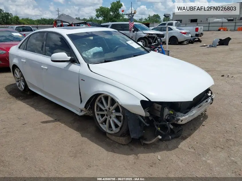 2015 Audi A4 2.0T Premium VIN: WAUBFAFL2FN026803 Lot: 42588795