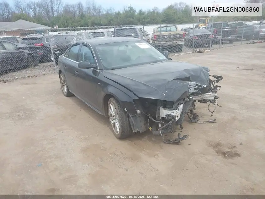 2016 Audi A4 2.0T Premium VIN: WAUBFAFL2GN006360 Lot: 42027522