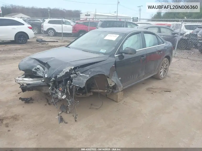2016 Audi A4 2.0T Premium VIN: WAUBFAFL2GN006360 Lot: 42027522