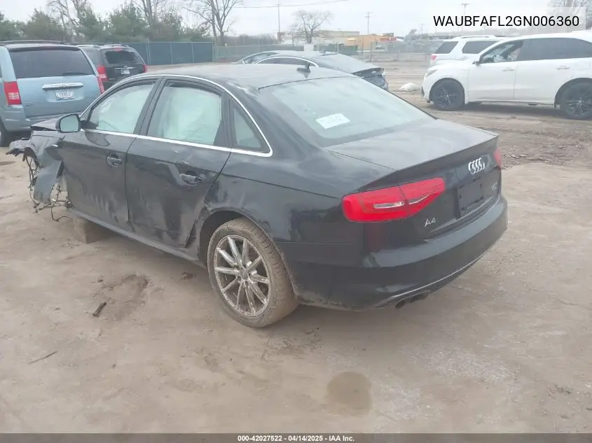 2016 Audi A4 2.0T Premium VIN: WAUBFAFL2GN006360 Lot: 42027522