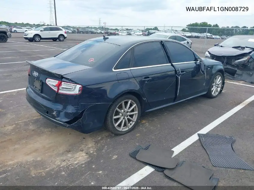 2016 Audi A4 2.0T Premium VIN: WAUBFAFL1GN008729 Lot: 42602797