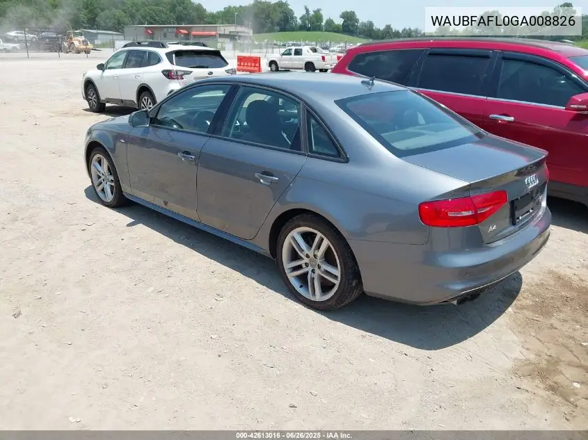 2016 Audi A4 2.0T Premium VIN: WAUBFAFL0GA008826 Lot: 42613016