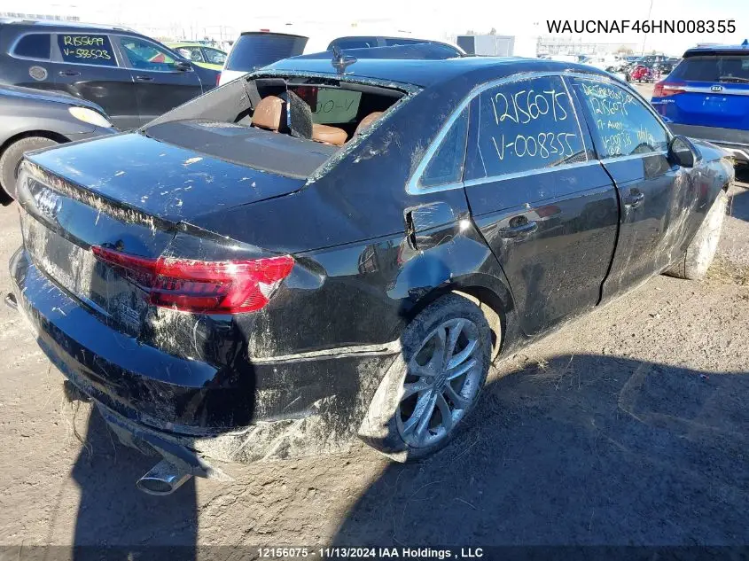 2017 Audi A4 Technik VIN: WAUCNAF46HN008355 Lot: 12156075