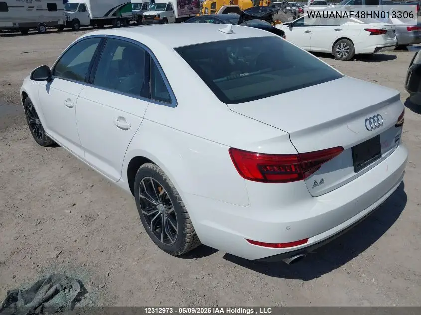 2017 Audi A4 Premium VIN: WAUANAF48HN013306 Lot: 12312973