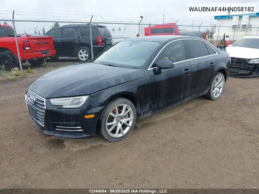 2017 Audi A4 Progressiv VIN: WAUBNAF44HN058182 Lot: 12344084