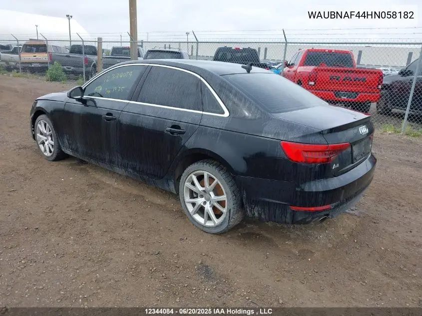 2017 Audi A4 Progressiv VIN: WAUBNAF44HN058182 Lot: 12344084