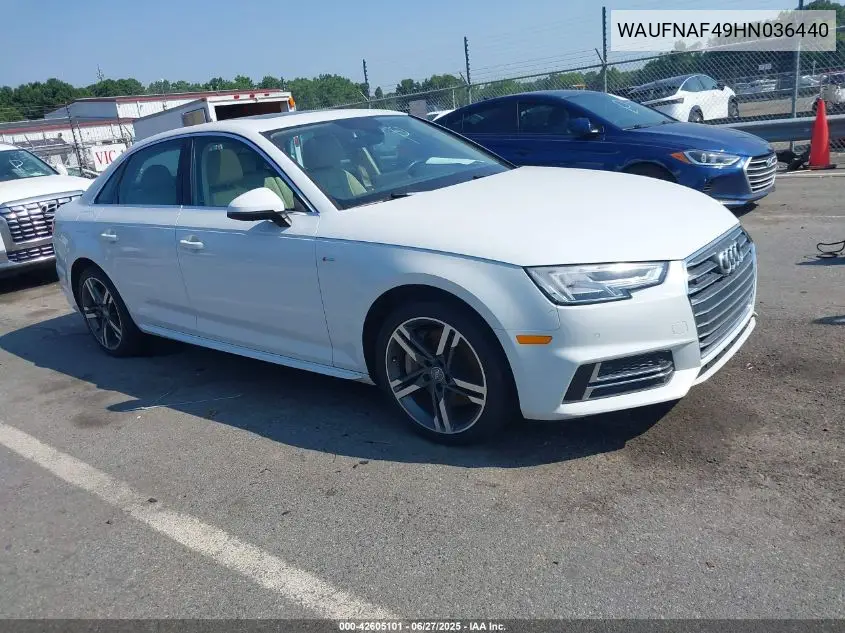 2017 Audi A4 Prestige VIN: WAUFNAF49HN036440 Lot: 42605101