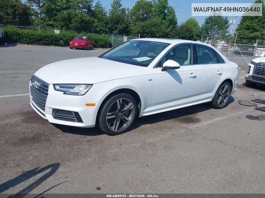 2017 Audi A4 Prestige VIN: WAUFNAF49HN036440 Lot: 42605101