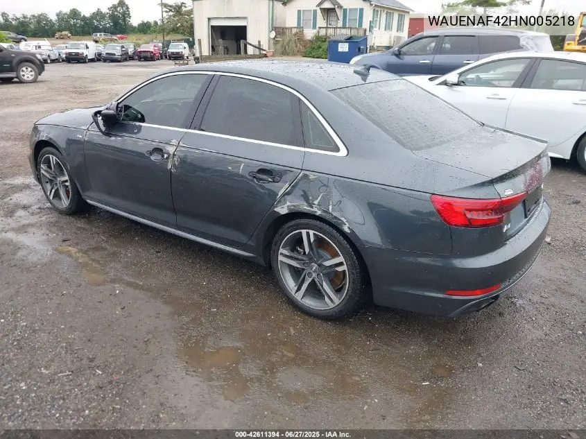 2017 Audi A4 2.0T Premium VIN: WAUENAF42HN005218 Lot: 42611394