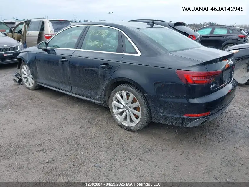 2018 Audi A4 VIN: WAUANAF46JA142948 Lot: 12302087