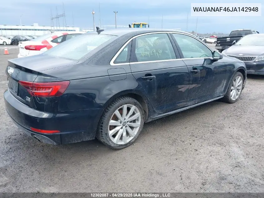 2018 Audi A4 VIN: WAUANAF46JA142948 Lot: 12302087