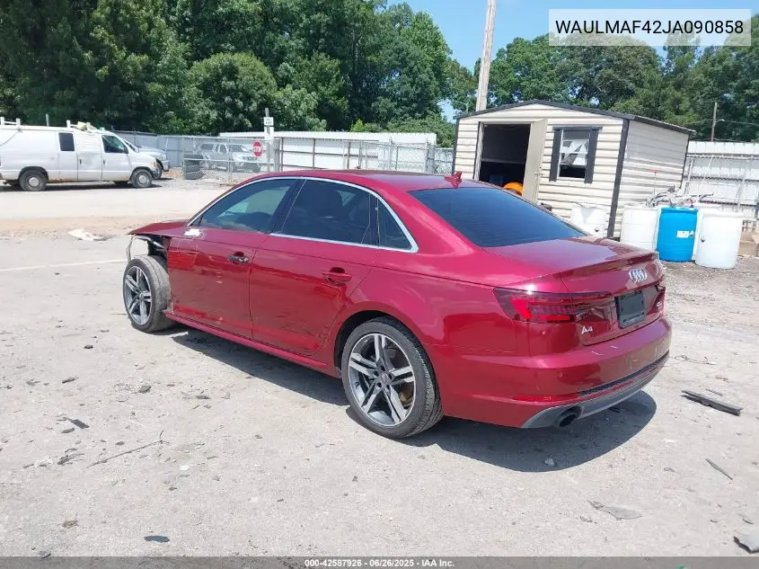 2018 Audi A4 2.0T Tech Ultra Premium/2.0T Ultra Premium VIN: WAULMAF42JA090858 Lot: 42587926