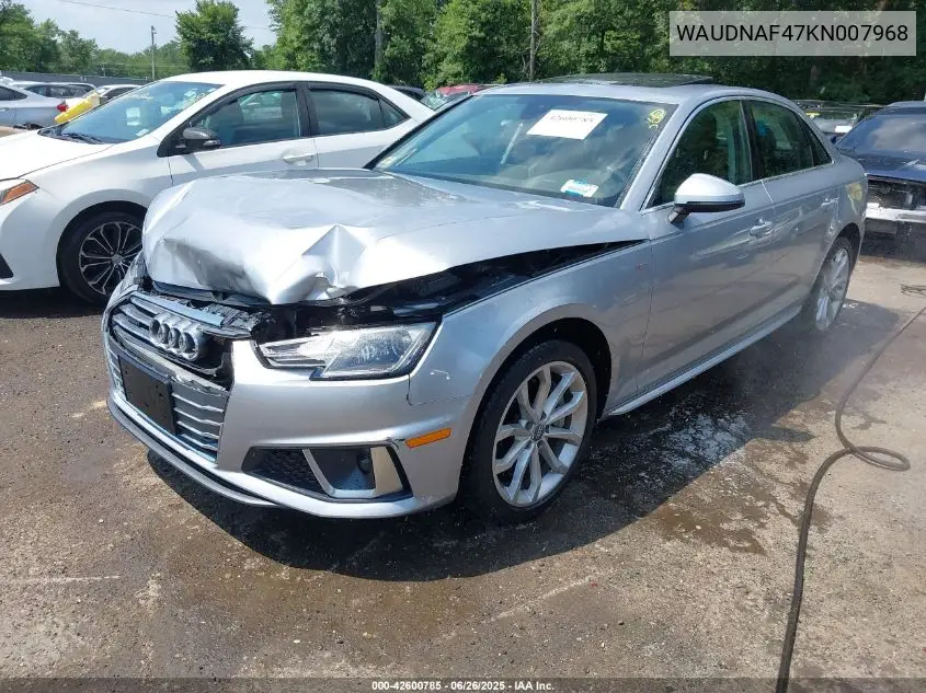 2019 Audi A4 45 Premium VIN: WAUDNAF47KN007968 Lot: 42600785