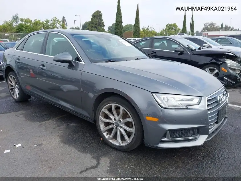 2019 Audi A4 40 Premium VIN: WAUHMAF49KA021964 Lot: 42602714