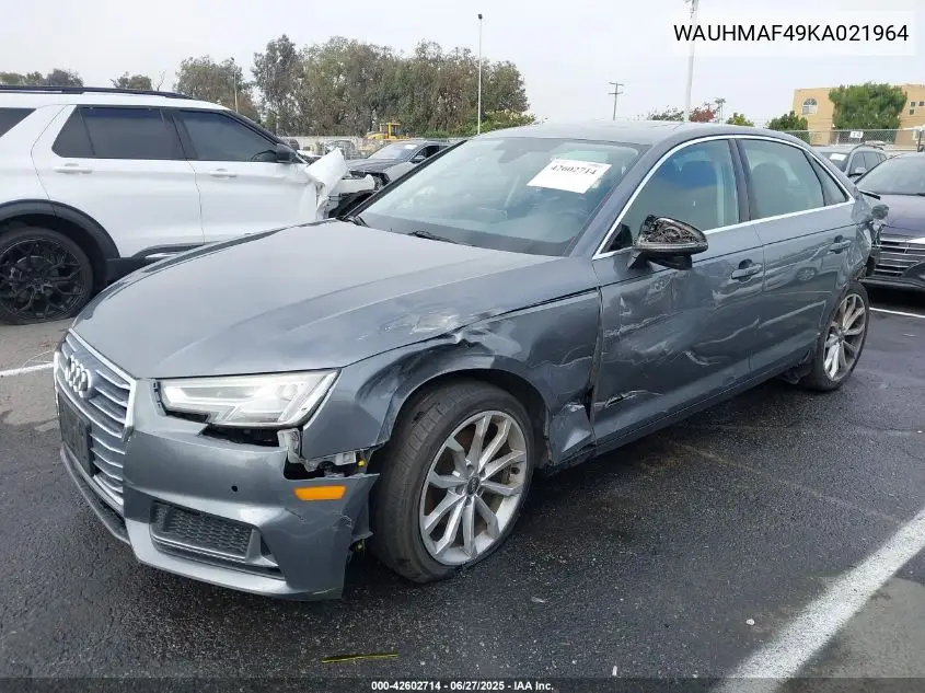 2019 Audi A4 40 Premium VIN: WAUHMAF49KA021964 Lot: 42602714