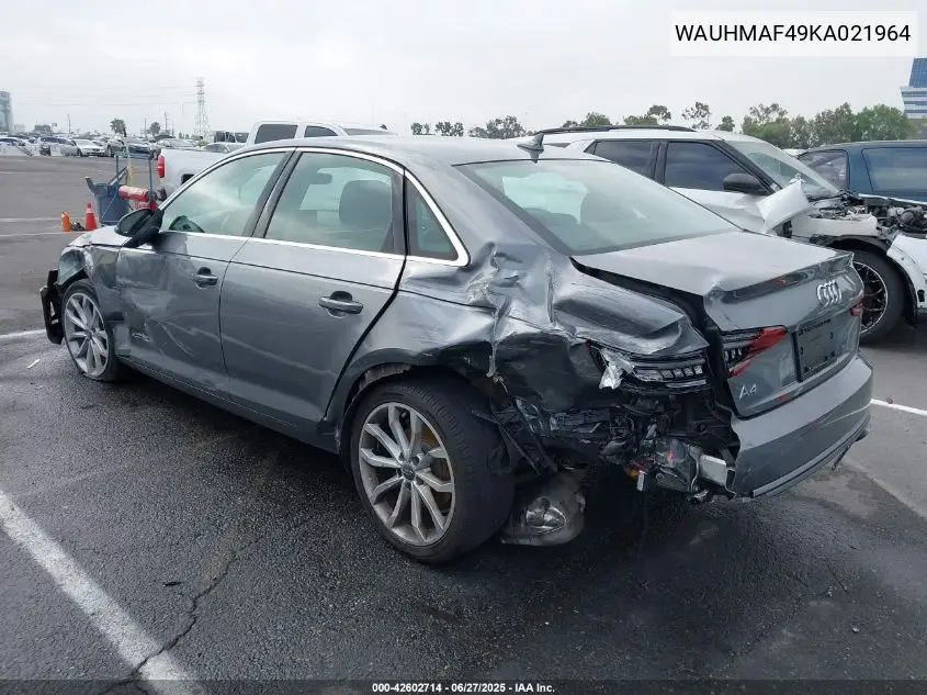 2019 Audi A4 40 Premium VIN: WAUHMAF49KA021964 Lot: 42602714