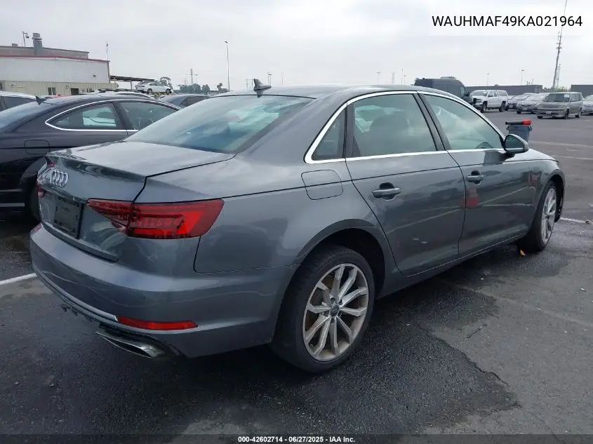 2019 Audi A4 40 Premium VIN: WAUHMAF49KA021964 Lot: 42602714