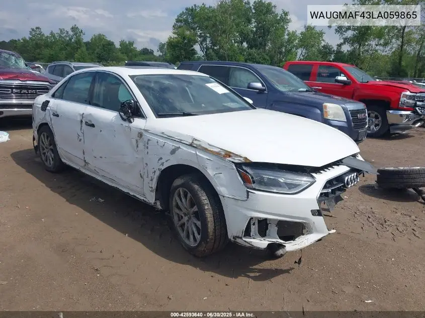 2020 Audi A4 Premium 40 Tfsi Front-Wheel Drive S Tronic VIN: WAUGMAF43LA059865 Lot: 42593640